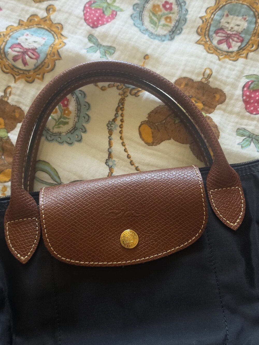 Longchamp Le Pliage Small Nylon Tote in Black with Brown Trim - Picture 10 of 12